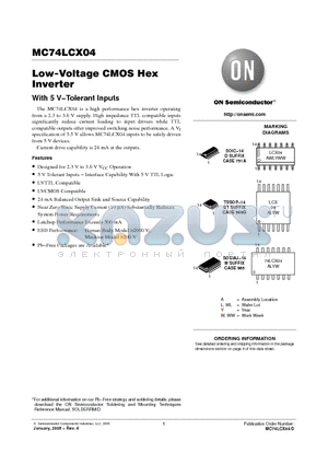 MC74LCX04DR2G datasheet - Low-Voltage CMOS Hex Inverter