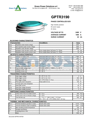 GPTR3190 datasheet - PHASE CONTROLLED SCR