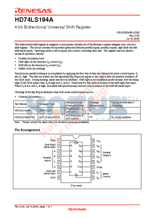 HD74LS194AP datasheet - 4-bit Bidirectional Universal Shift Register