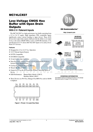MC74LCX07DG datasheet - Low-Voltage CMOS Hex Buffer with Open Drain Outputs