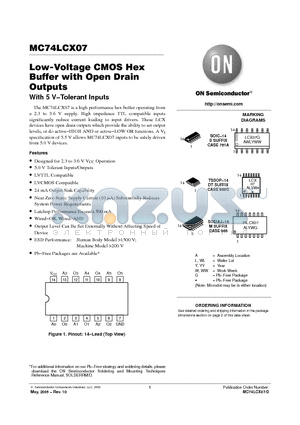 MC74LCX07DTR2G datasheet - Low-Voltage CMOS Hex Buffer with Open Drain Outputs