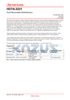 HD74LS221P datasheet - Dual Monostable Multivibrators