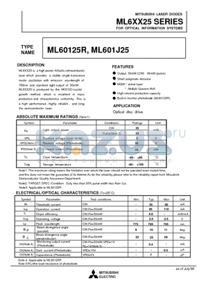 ML60125R datasheet - FOR OPTICAL INFORMATION SYSTEMS