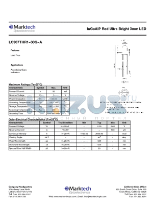 LC307THR1-30Q-A datasheet - InGaAlP Red Ultra Bright 3mm LED