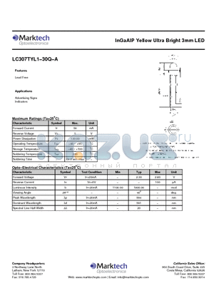 LC307TYL1-30Q-A datasheet - InGaAlP Yellow Ultra Bright 3mm LED