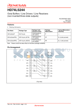 HD74LS244P datasheet - Octal Buffers / Line Drivers / Line Receivers (non inverted three-state outputs)