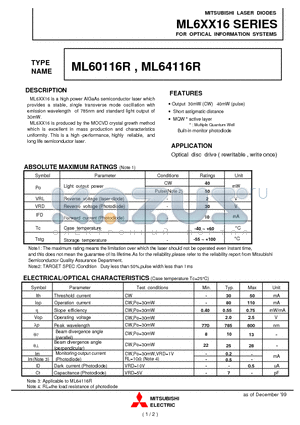 ML60116R datasheet - FOR OPTICAL INFORMATION SYSTEMS