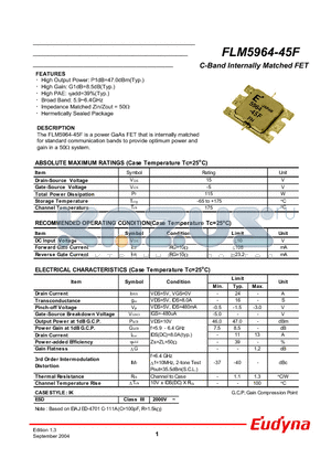 FLM5964-45F datasheet - C-Band Internally Matched FET