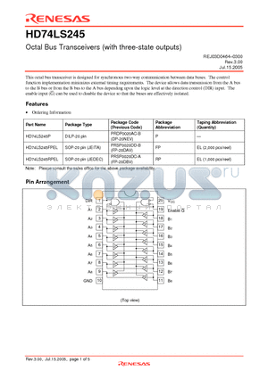 HD74LS245RPEL datasheet - Octal Bus Transceivers (with three-state outputs)