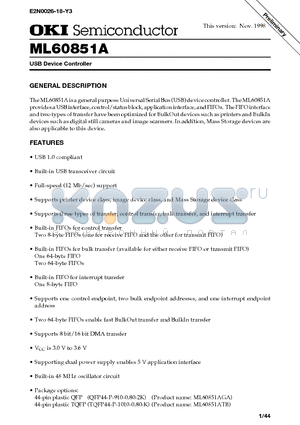 ML60851AGA datasheet - USB Device Controller