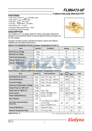 FLM6472-6F datasheet - C-Band Internally Matched FET