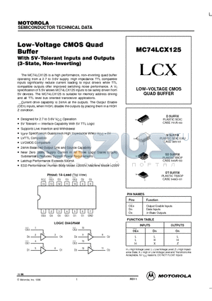 MC74LCX125 datasheet - LOW-VOLTAGE CMOS QUAD BUFFER