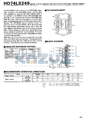 HD74LS249 datasheet - BCD-to-Seven-Segment Decoders/Drivers(with open collector outputs)