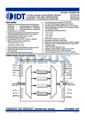 IDT72T51233L6BB datasheet - 2.5V MULTI-QUEUE FLOW-CONTROL DEVICES (32 QUEUES) 36 BIT WIDE CONFIGURATION 1,179,648 bits and 2,359,296 bits