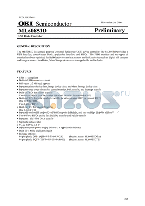 ML60851D datasheet - USB Device Controller