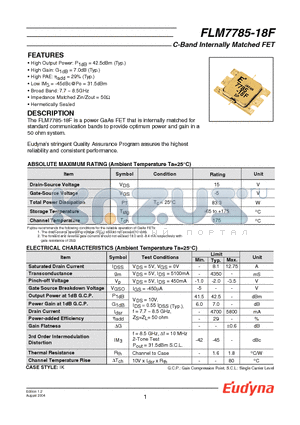 FLM7785-18F datasheet - C-Band Internally Matched FET