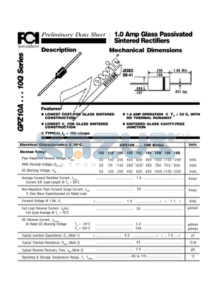 GPZ10A datasheet - 1.0 Amp Glass Passivated Sintered Rectifiers Mechanical Dimensions