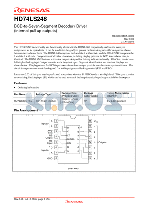 HD74LS248 datasheet - BCD-to-Seven-Segment Decoder / Driver (internal pull-up outputs)