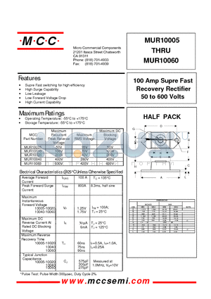 MUR10010 datasheet - 100 Amp Supre Fast Recovery Rectifier 50 to 600 Volts