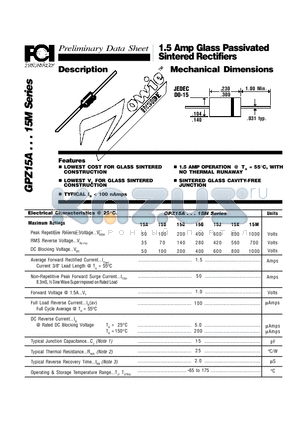GPZ15A datasheet - 1.5 Amp Glass Passivated Sintered Rectifiers