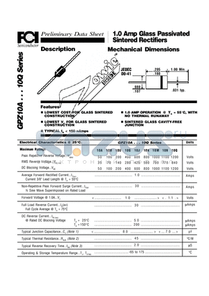 GPZ10D datasheet - 1.0 Amp Glass Passivated Sintered Rectifiers Mechanical Dimensions