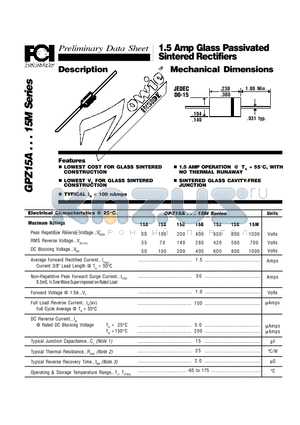 GPZ15G datasheet - 1.5 Amp Glass Passivated Sintered Rectifiers