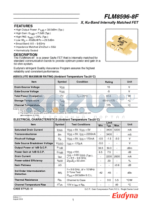 FLM8596-8F datasheet - X, Ku-Band Internally Matched FET