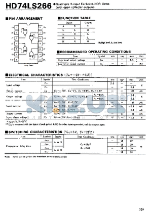 HD74LS266 datasheet - Quadruple 2-input Exclusive-NOR Gates(with open collector outputs)
