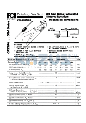 GPZ30G datasheet - 3.0 Amp Glass Passivated Sintered Rectifiers Mechanical Dimensions