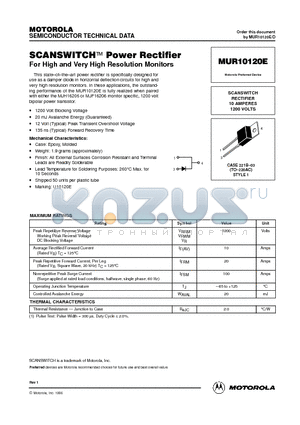 MUR10120 datasheet - SCANSWITCH RECTIFIER 10 AMPERES 1200 VOLTS
