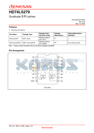 HD74LS279FPEL datasheet - Quadruple S-R Latches