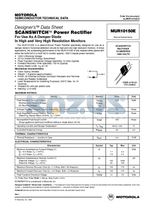 MUR10150E datasheet - SCANSWITCH RECTIFIER 10 AMPERES 1500 VOLTS