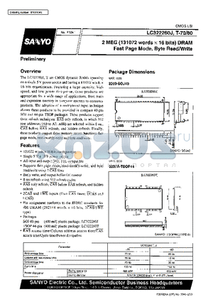 LC322260T-70 datasheet - 2 MEG (131072 words X 16 bits) DRAM Fast Page Mode, Byte Read/Write