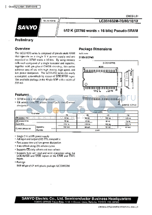 LC331632M-12 datasheet - 512K (32768 words X 16 bits) Pseudo-SRAM