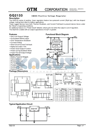 GQ2133 datasheet - CMOS POSITIVE VOLTAGE REGULATOR