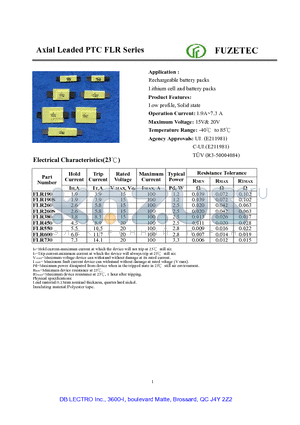 FLR190S datasheet - Axial Leaded PTC FLR Series