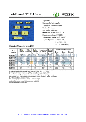 FLR260 datasheet - Axial Leaded PTC FLR Series