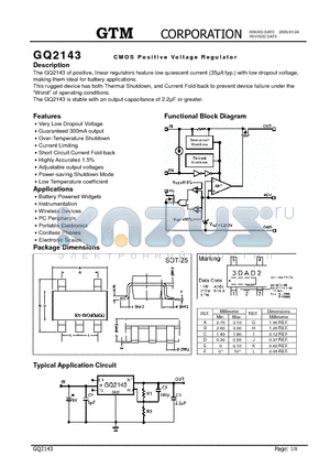 GQ2143 datasheet - CMOS POSITIVE VOLTAGE REGULATOR