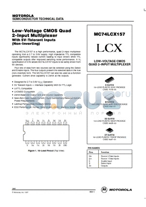 MC74LCX157D datasheet - LOW-VOLTAGE CMOS QUAD 2-INPUT MULTIPLEXER