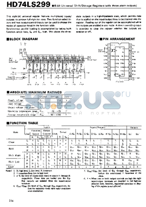HD74LS299 datasheet - 8-bit Universal Shift/Storage Registers(with three-state outputs)