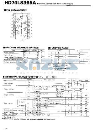 HD74LS365A datasheet - Hex Bus Drivers(with three-state outputs)