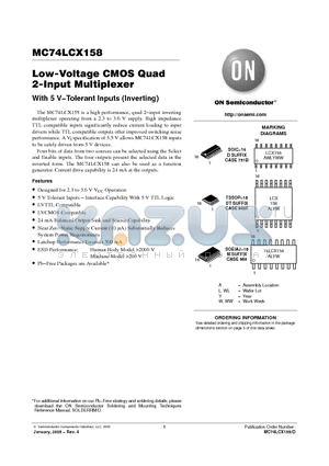 MC74LCX158DR2 datasheet - Low-Voltage CMOS Quad 2-Input Multiplexer With 5 V−Tolerant Inputs (Inverting)