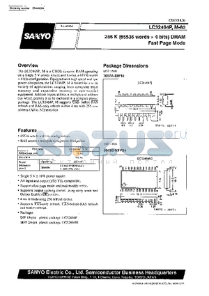 LC32464M-80 datasheet - 256K (65536 words X 4 bits) DRAM Fast Page Mode