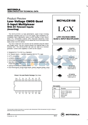 MC74LCX158DT datasheet - LOW-VOLTAGE CMOS QUAD 2-INPUT MULTIPLEXER