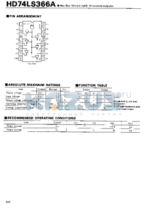 HD74LS366A datasheet - Hex Bus Drivers(with three-state outputs)