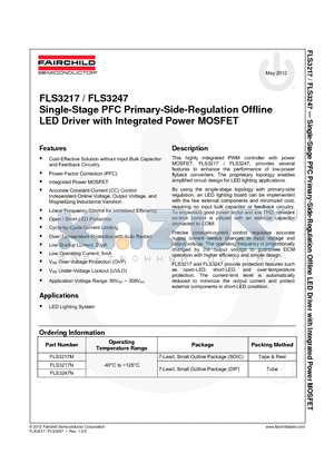 FLS3217M datasheet - Single-Stage PFC Primary-Side-Regulation Offline LED Driver with Integrated Power MOSFET