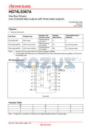HD74LS367ARPEL datasheet - (non-inverted data outputs with three-state outputs)