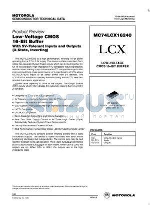 MC74LCX16240DT datasheet - LOW-VOLTAGE CMOS 16-BIT BUFFER