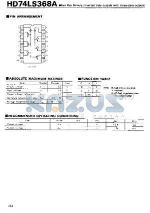 HD74LS368A datasheet - Hex Bus Drivers(inverted data outputs with three-state outputs)