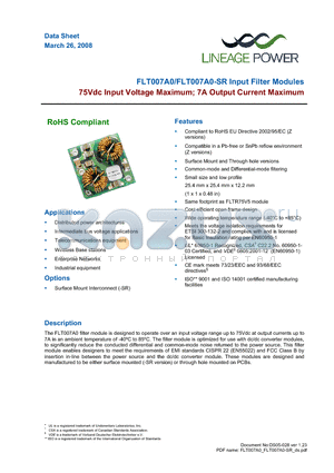 FLT007A0 datasheet - 75Vdc Input Voltage Maximum, 7A Output Current Maximum